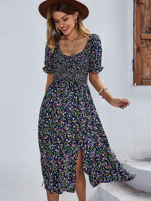 Sexy Vintage Floral Print Boho Summer Dress – Miggon