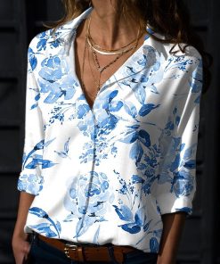 Women’s Elegant Turn-down Collar BlousesTopsvariantimage1Women-Elegant-Blouses-And-Tops-Print-Fashion-Turn-down-Collar-Long-Sleeve-Office-Woek-Lady-Shirts
