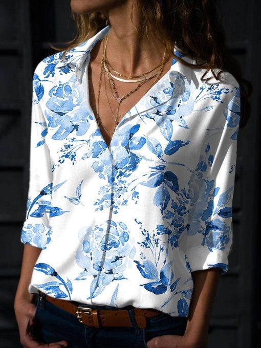 Women’s Elegant Turn-down Collar BlousesTopsvariantimage1Women-Elegant-Blouses-And-Tops-Print-Fashion-Turn-down-Collar-Long-Sleeve-Office-Woek-Lady-Shirts