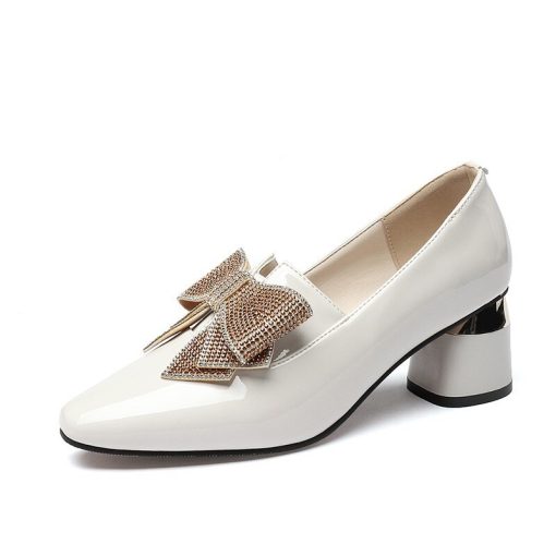 Women’s Patent Leather Bling Bow Pumps SandalsSandalsvariantimage1Women-Patent-Leather-Dress-Shoes-High-Heels-White-Wedding-Shoes-Bridal-Bling-Bow-Pumps-Slip-on