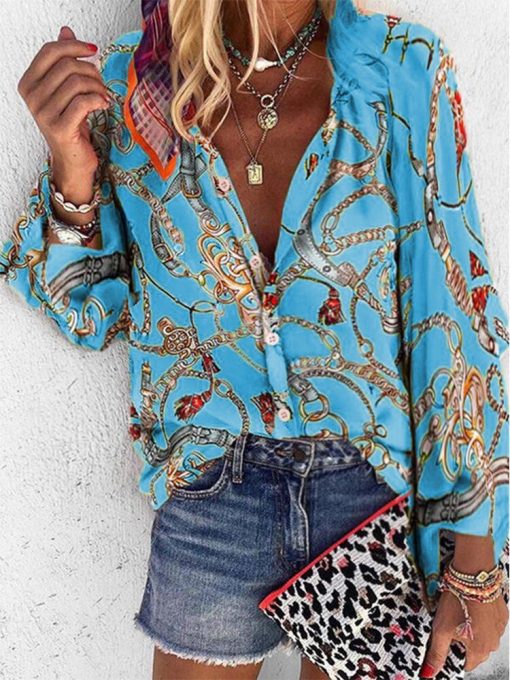 Women’s Stunning Floral Tops BlousesTopsvariantimage22022-New-Design-Women-Blouse-V-neck-Long-Sleeve-Chains-Print-Loose-Casual-Office-Shirts-Womens