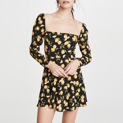 Spring Summer Painted Print Vintage Mini DressDressesvariantimage2Dress-Woman-2020-Spring-Summer-Painted-Print-Vintage-Dress-Square-Neck-Long-Sleeve-Fit-And-Flare