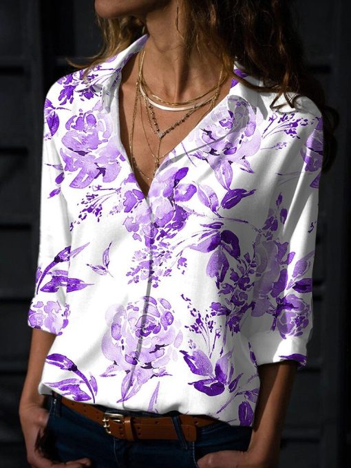 Women’s Elegant Turn-down Collar BlousesTopsvariantimage2Women-Elegant-Blouses-And-Tops-Print-Fashion-Turn-down-Collar-Long-Sleeve-Office-Woek-Lady-Shirts