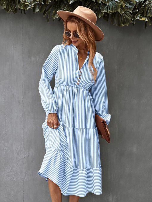 Women’s Big Wing Striped Fashion Causal A Line DressDressesvariantimage2Women-s-Big-Wing-Striped-Fashion-Causal-A-Line-All-Match-Chic-Printed-Long-Dresses