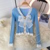 Patchwork Bow V-Neck Full Knitted SweatersTopsvariantimage2gagaok-High-Street-sweater-women-2021-spring-autumn-new-Patchwork-Bow-V-Neck-Full-knitted-sweaters