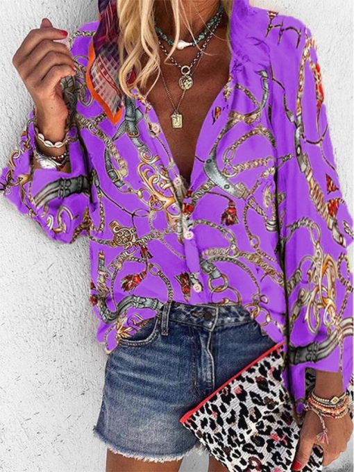 Women’s Stunning Floral Tops BlousesTopsvariantimage32022-New-Design-Women-Blouse-V-neck-Long-Sleeve-Chains-Print-Loose-Casual-Office-Shirts-Womens