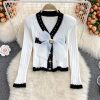 Patchwork Bow V-Neck Full Knitted SweatersTopsvariantimage3knitted-cardigan-woman-sweaters-long-sleeve-sweater-women-sequins-butterfly-outwear-knitting-cardigans