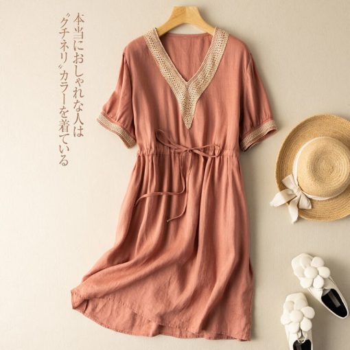 100% Cotton Korean Summer Casual DressDressesvariantimage4100-Cotton-Women-Summer-Casual-Dress-New-Arrival-2022-Vintage-Style-Lace-V-neck-Loose-Ladies