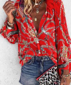 Women’s Stunning Floral Tops BlousesTopsvariantimage52022-New-Design-Women-Blouse-V-neck-Long-Sleeve-Chains-Print-Loose-Casual-Office-Shirts-Womens