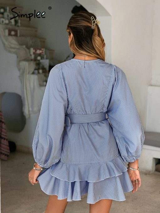 Plaid Fashion Belt DressDressesSimplee-Belt-blue-plaid-batwing-long-sleeve-women-dress-summer-Office-ruffle-shirt-mini-dress-Casual.jpg_Q90.jpg_-1