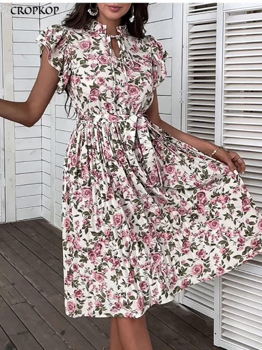 Vintage Floral Print Pleated DressDressesVintage-Floral-Print-Pleated-Dress-Women-Casual-Bandage-White-Midi-Beach-Dress-Elegant-Fashion-Ruffle-Sleeve.jpg_Q90.jpg_