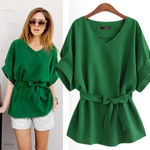Casual Cotton Linen Solid Short Sleeve ShirtsTopsWomen-s-T-shirt-V-Neck-Green-Blouses-Tops-Women-2022-Casual-Cotton-Linen-Solid-Short.jpg_Q90.jpg_