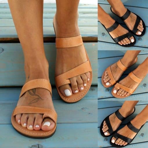 Women’s Solid Color Leather Comfortable Flat Flip Flop SandalsSandalsmainimage02021-Summer-Fashion-Women-s-Solid-Color-Leather-Comfortable-Flat-Flip-Flop-Sandals-Casual-Open-Toe