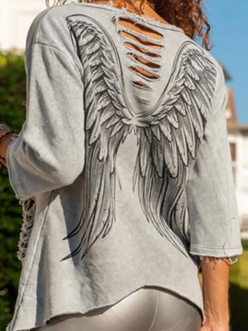 New Summer Women’s Sexy Gray Hollow Out ShirtTopsmainimage02022-New-Summer-Women-Sexy-Gray-Hollow-Out-Tops-Round-Neck-Daily-Wear-Tees-Shirts-Wings