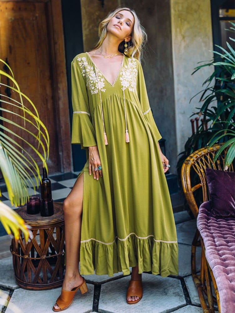 New Summer Casual Bohemian Embroidery High Waist Dress – Miggon