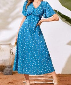 Summer Casual Chiffon Floral Print DressDressesmainimage0Chiffon-Floral-Print-Dress-Women-Summer-Casual-V-Neck-Bandage-Big-Hem-Beach-Dress-2022-Elegant
