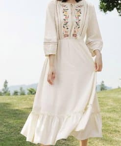 Elegant Embroidered Cotton Maxi Long DressDressesmainimage0Elegant-Embroidered-Dress-Kaftan-Retro-Cotton-White-Dress-Women-Clothes-2022-Summer-Beach-Wear-Holiday-Maxi