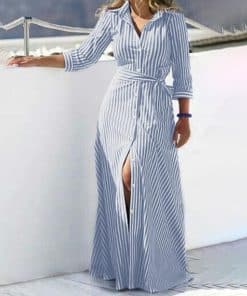 Fashion Women’s Lapel Neck Striped DressDressesmainimage0Fashion-Women-Lapel-Neck-Striped-Dress-ZANZEA-Autumn-Long-Sleeve-Buttons-Maxi-Long-Dress-Elegant-Shirt
