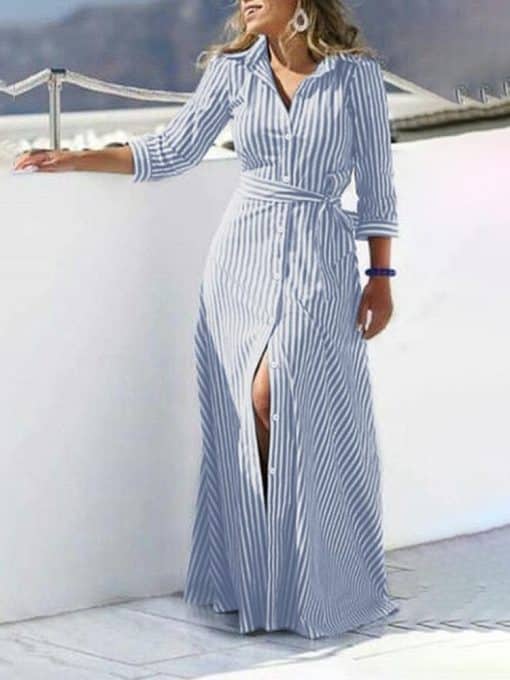 Fashion Women’s Lapel Neck Striped DressDressesmainimage0Fashion-Women-Lapel-Neck-Striped-Dress-ZANZEA-Autumn-Long-Sleeve-Buttons-Maxi-Long-Dress-Elegant-Shirt