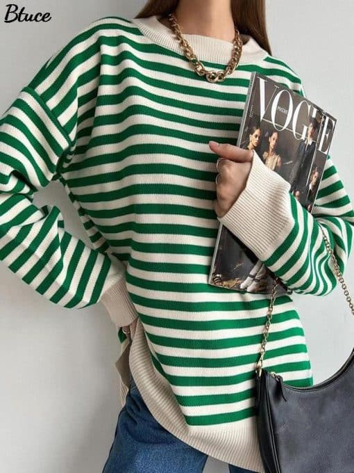 Women’s O Neck Vintage Striped Pullover SweatersTopsmainimage0O-Neck-Vintage-Striped-Sweater-Pullovers-For-Women-Casual-Loose-Long-Sleeves-Jumpers-Autumn-Female-Drop
