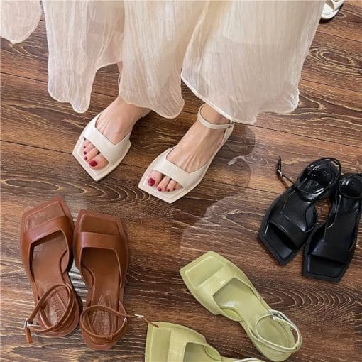 Square Toe Ladies Flat Buckle Strap Casual SandalsSandalsmainimage0Square-Toe-Ladies-Flats-with-Shoes-Sandals-Buckle-Strap-Female-Casual-Outdoor-Slides-Summers-Fashion-Women