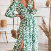Women’s Elegant Print Long DressDressesmainimage0Women-Elegant-Print-Long-Dress-Sexy-V-neck-Three-Quarter-Sleeves-Split-Green-Dress-Summer-2021