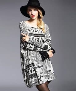 Casual Long Sleeve Knitted Newspaper Print Shirt DressDressesmainimage0Women-s-Clothing-Ladies-Winter-Casual-Long-Sleeve-Knitted-Newspaper-Print-Sweaters-Female-Batwing-Sleeve-Big