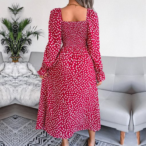 Elegant Square Neck Full Sleeve A-Line Pleated Long DressDressesmainimage1Elegant-Square-Neck-Full-Sleeve-A-Line-Pleated-Printed-Long-Dress-Women-s-Fall-Winter-Chic