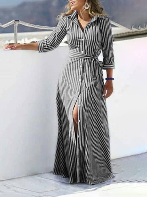 Fashion Women’s Lapel Neck Striped DressDressesmainimage1Fashion-Women-Lapel-Neck-Striped-Dress-ZANZEA-Autumn-Long-Sleeve-Buttons-Maxi-Long-Dress-Elegant-Shirt