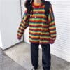 Loose Striped Rainbow Print SweatersTopsmainimage1Female-Korean-Harajuku-Hong-Kong-flavored-Loose-Striped-Sweater-Women-s-Sweaters-Japanese-Kawaii-Ulzzang-Clothing