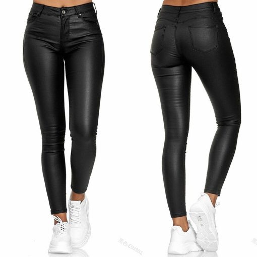 Women’s Leather High Waist Casual LeggingsBottomsmainimage1Female-Leather-Leggings-Pants-Girl-Solid-Small-Feet-Fashion-Pants-Stretch-Trousers-Slim-Fit-Autumn-High