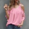 Off Shoulder Hollow Lace Sleeves BlousesTopsmainimage1O-Neck-Ladies-Tops-Off-Shoulder-Hollow-Lace-Sleeves-Blouse-Summer-Loose-Pure-Color-Sexy-Women