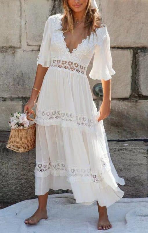 Boho Summer White Lace Trim Maxi Dress – Miggon