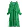 Solid Green Ruffles Chiffon DressDressesmainimage1Solid-Green-Ruffles-Chiffon-Dress-Women-Fashion-Spring-Summer-V-Neck-Long-Sleeve-Oversize-Casual-Ladies