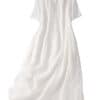 Cotton Linen Mid-length Temperament Button DressDressesmainimage1Summer-New-Women-s-Dress-Cotton-and-Linen-Waist-and-Thin-White-Lapel-Short-sleeved-Mid