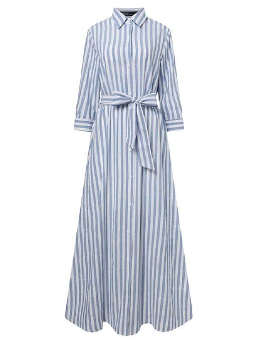 Fashion Women’s Lapel Neck Striped DressDressesmainimage2Fashion-Women-Lapel-Neck-Striped-Dress-ZANZEA-Autumn-Long-Sleeve-Buttons-Maxi-Long-Dress-Elegant-Shirt