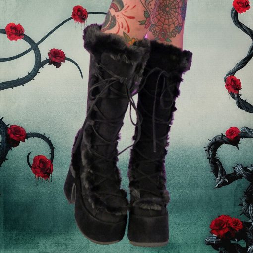 Women’s Faux Fur Gothic Style Punk BootsBootsmainimage2GIGIFOX-Black-Furry-Platform-Chunky-High-Heeled-Winter-Autumn-Knee-High-Boots-Women-Faux-Fur-Zip