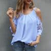 Off Shoulder Hollow Lace Sleeves BlousesTopsmainimage2O-Neck-Ladies-Tops-Off-Shoulder-Hollow-Lace-Sleeves-Blouse-Summer-Loose-Pure-Color-Sexy-Women