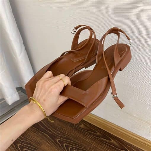 Square Toe Ladies Flat Buckle Strap Casual SandalsSandalsmainimage2Square-Toe-Ladies-Flats-with-Shoes-Sandals-Buckle-Strap-Female-Casual-Outdoor-Slides-Summers-Fashion-Women