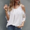 Off Shoulder Hollow Lace Sleeves BlousesTopsmainimage3O-Neck-Ladies-Tops-Off-Shoulder-Hollow-Lace-Sleeves-Blouse-Summer-Loose-Pure-Color-Sexy-Women