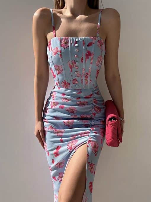 Summer Floral Strap DressDressesmainimage3Summer-Floral-Strap-Dress-Women-Sexy-Backless-Slit-Irregular-Midi-Beach-Sundresses-Elegant-Bodycon-Ruched-Blue