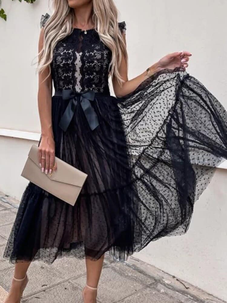 Women’s Elegant Patchwork Print Lace Dress – Miggon