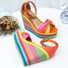 Summer Rainbow Bowknot Wedge SandalsSandalsmainimage3comemore-2021-Summer-New-Wedges-Sandals-For-Women-Platform-Rainbow-Shoes-Bowknot-Clogs-high-heels-Female