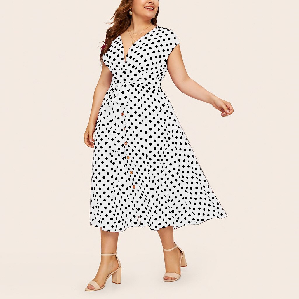 Plus Size Fashion Elegant Ladies Polka Dot Dress – Miggon