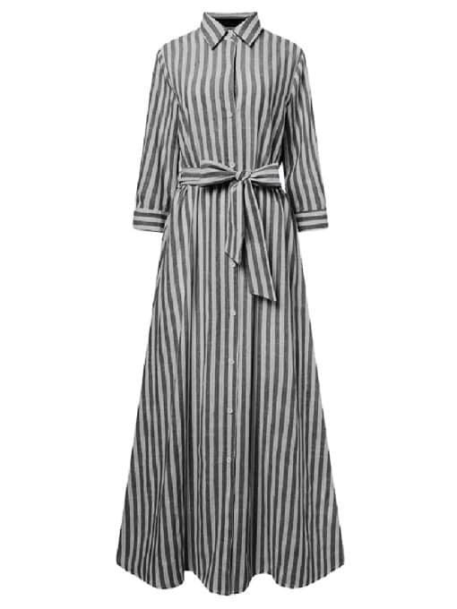 Fashion Women’s Lapel Neck Striped DressDressesmainimage4Fashion-Women-Lapel-Neck-Striped-Dress-ZANZEA-Autumn-Long-Sleeve-Buttons-Maxi-Long-Dress-Elegant-Shirt
