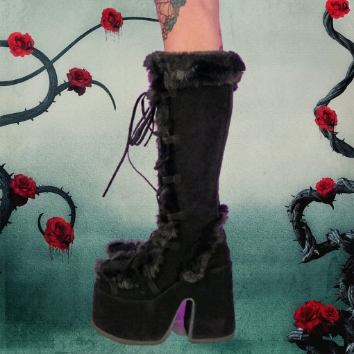 Women’s Faux Fur Gothic Style Punk BootsBootsmainimage4GIGIFOX-Black-Furry-Platform-Chunky-High-Heeled-Winter-Autumn-Knee-High-Boots-Women-Faux-Fur-Zip