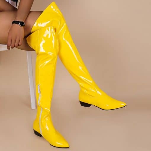Women’s Candy Color Patent Leather BootsBootsmainimage4Oversized-Candy-Colored-Patent-Leather-Women-s-Over-The-Knee-Boots-Mid-Heel-Pointed-Toe-Plush