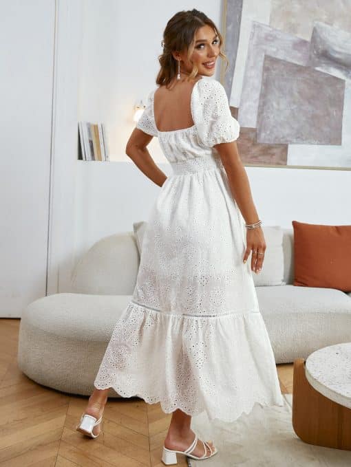Elegant Cotton Puff Sleeve Embroidery Lace Long DressDressesmainimage4Simplee-Elegant-cotton-puff-sleeve-embroidery-party-dress-women-Summer-split-ruffle-wedding-dresses-White-v