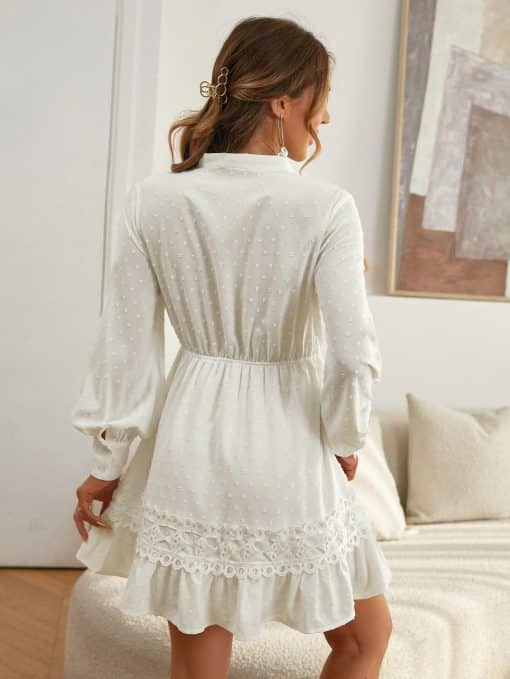 Summer White Lace DressDressesmainimage4Simplee-Elegant-white-wedding-office-dress-women-summer-Lantern-sleeve-patchwork-lace-dresses-Hollow-out-dot