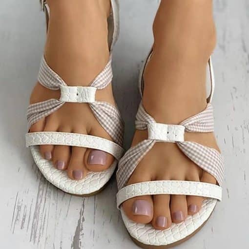 Snakeskin Grid Color-block Slingback SandalsSandalsmainimage4Summer-Women-Sandals-2022-Flat-Casual-Shoes-Bead-Slip-on-Sandalias-Sexy-Flip-Flop-Ladies-Shoes
